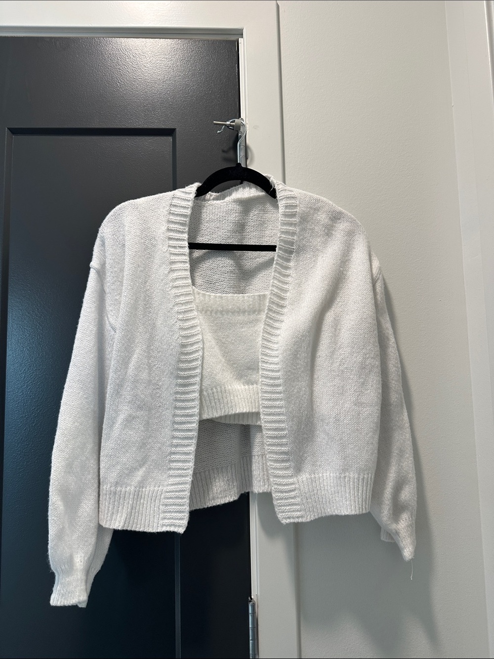 White Women's Open Cardigan and Tank Sweater Set